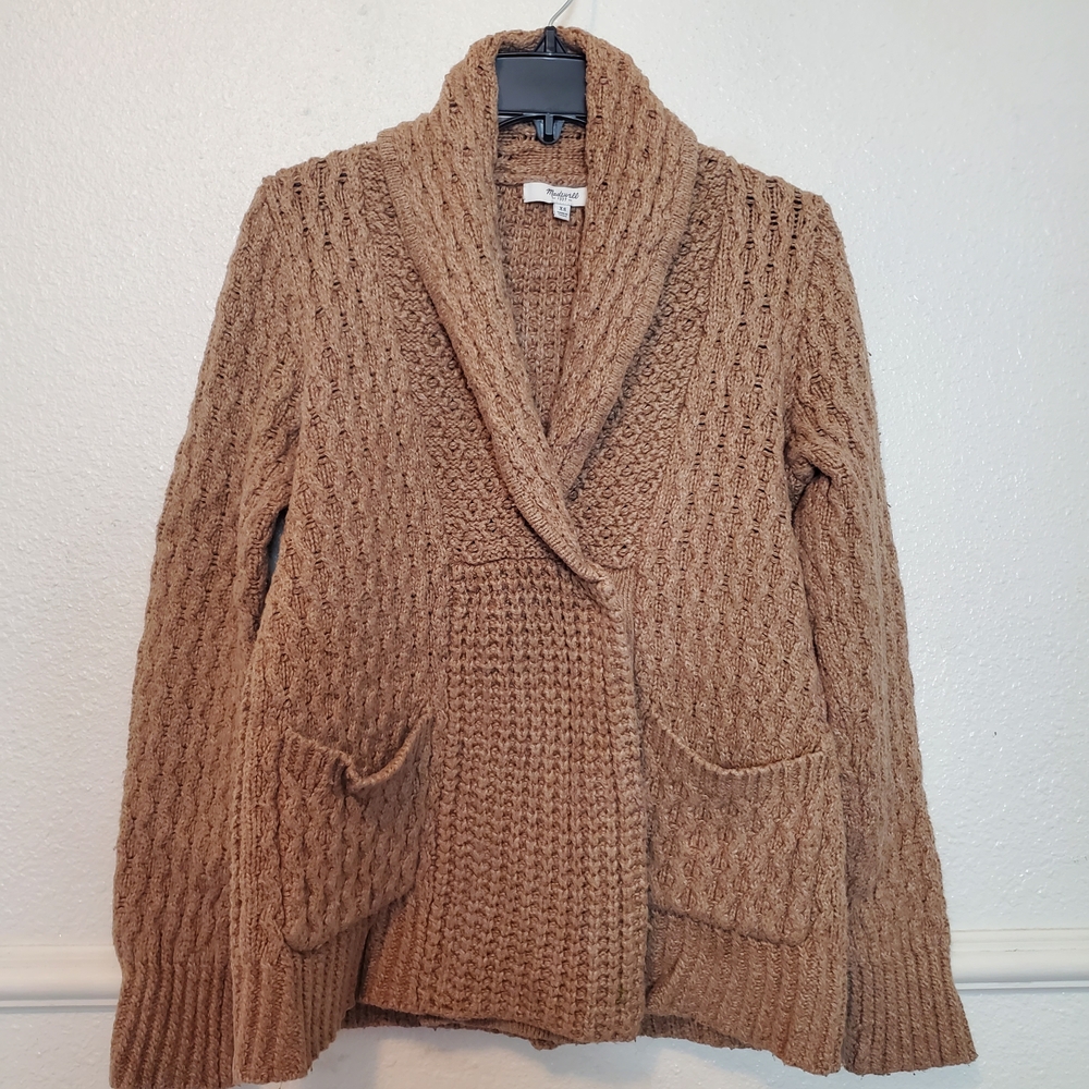 Madewell XS Tan Cable Knit Cardigan 6 Snap Closure And Pockets